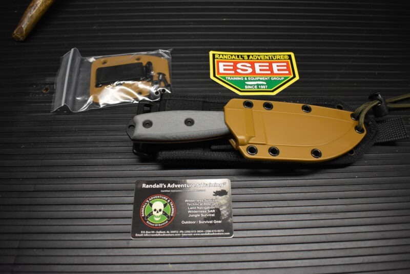 ESEE 3 PM Plain Edge, Modified Pommel, coyote sheath Molle Back